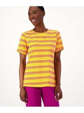 Sport Savvy Womens Top sz XL Cotton Span Jersey T-Shirt Yellow Stripe A598403